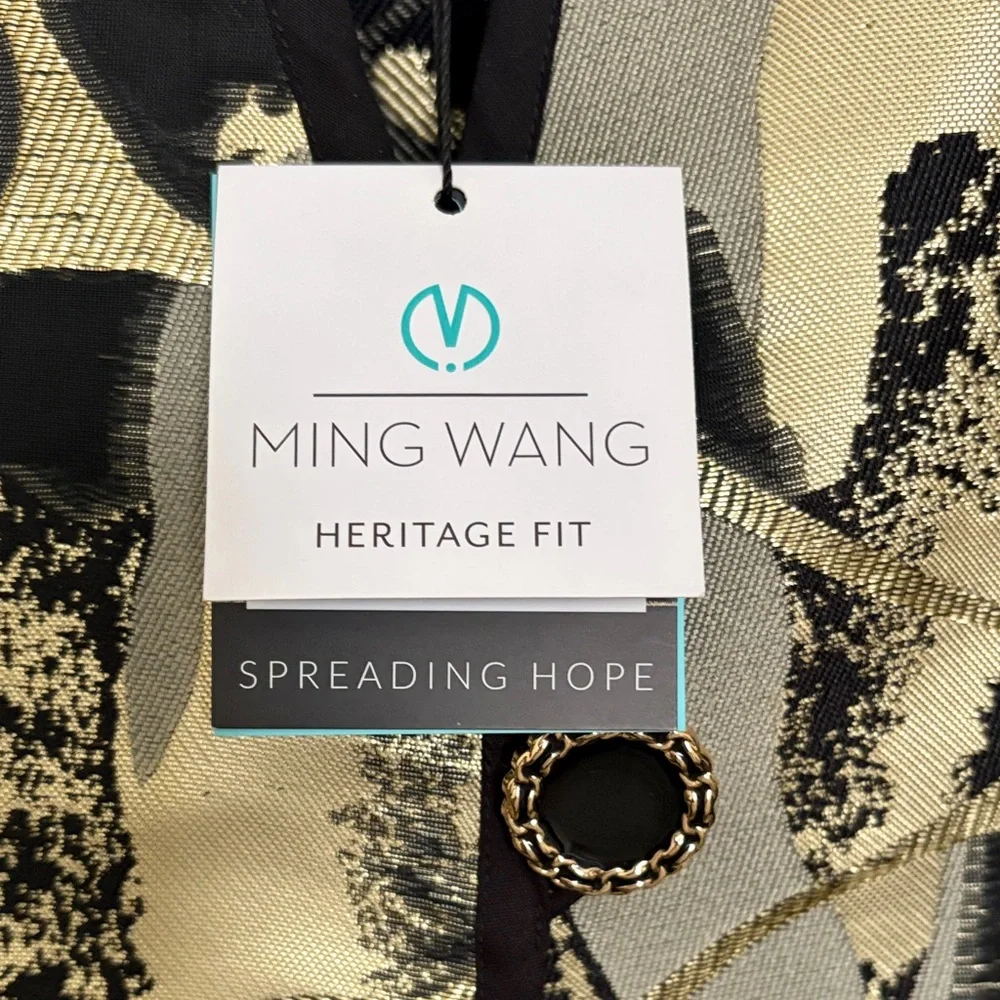 Ming Wang Black and Gold Abstract Metallic Open-Front Jacket - Picture 2 of 5